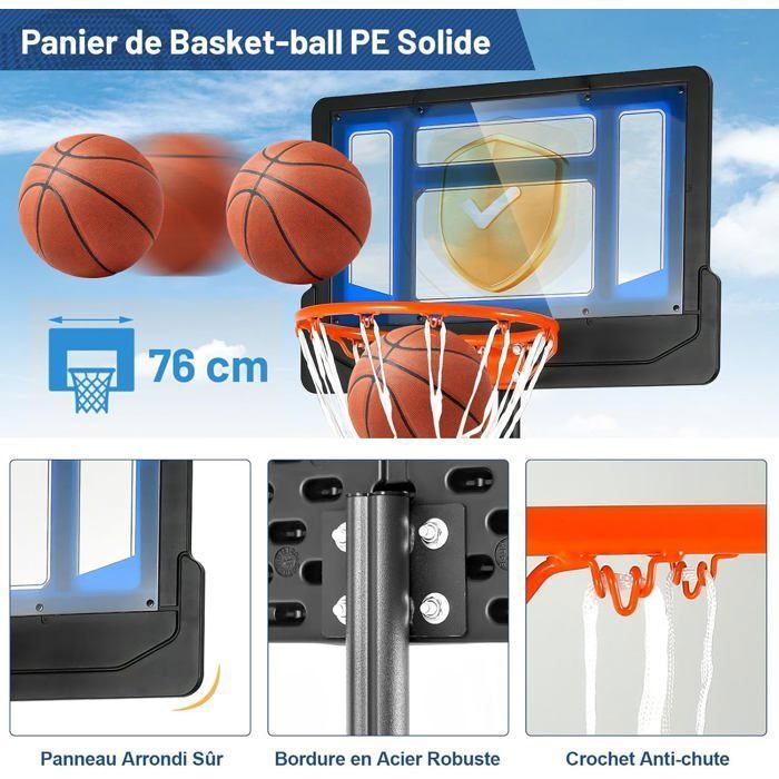 Aro de baloncesto independiente COSTWAY con ruedas - Altura ajustable de 90 a 210 cm - Tablero de PE - Rellenable con agua o arena - Para mayores de 3 años - Azul