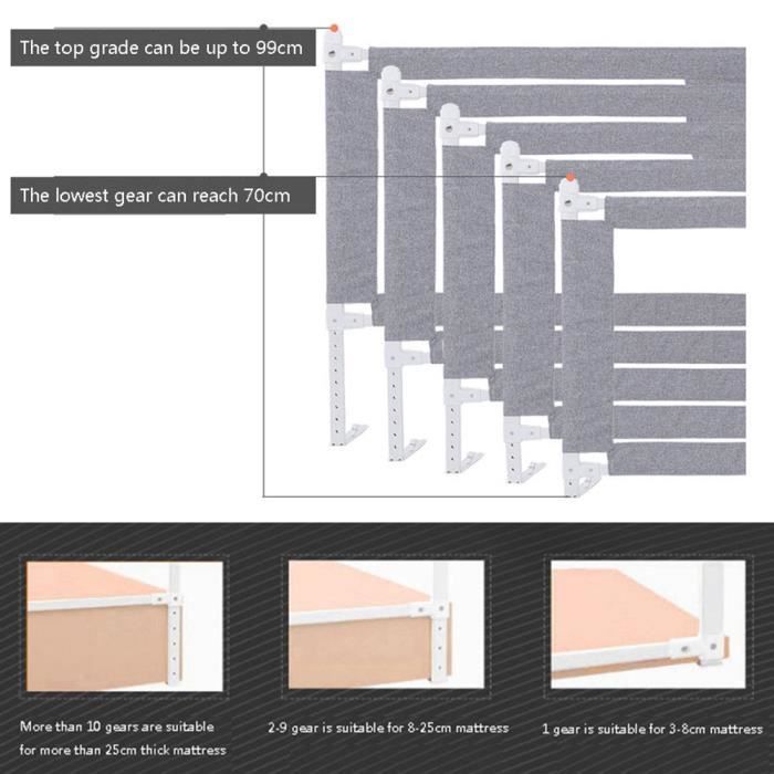 ERROLVES® Babyveiligheidsbedhekje, grijs - 180 cm, valbeveiliging voor kinderen, verstelbare hoogte 70-105 cm
