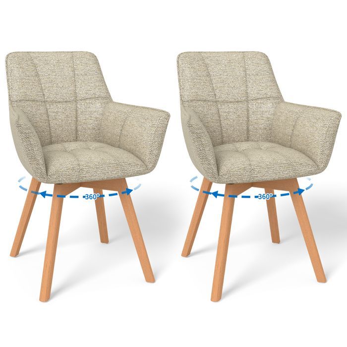 WAFTING Lot de 2 Chaises de Salle à Manger Pivotantes avec Accoudoirs, Fauteuil Rembourrée avec Dossier en coton, Khaki