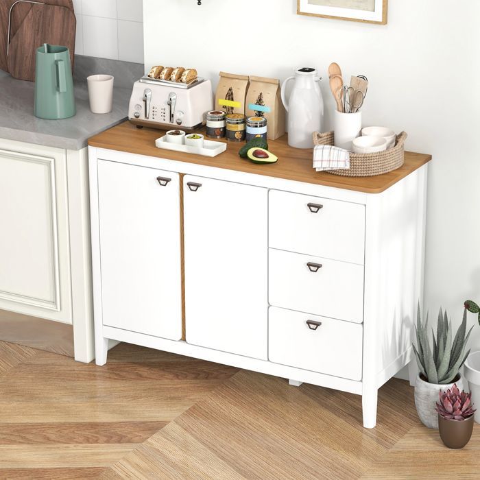 COSTWAY Buffet de Cuisine avec 2 Portes et 3 Tiroirs, Kits Anti-basculement, pour Cuisine, Salle à Manger, Salon, 106 x 40 x 80 cm