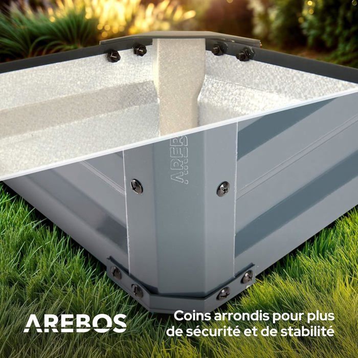 Maceteros metálicos elevados AREBOS, juego de 2 maceteros de 180x90x30 cm, de acero galvanizado.