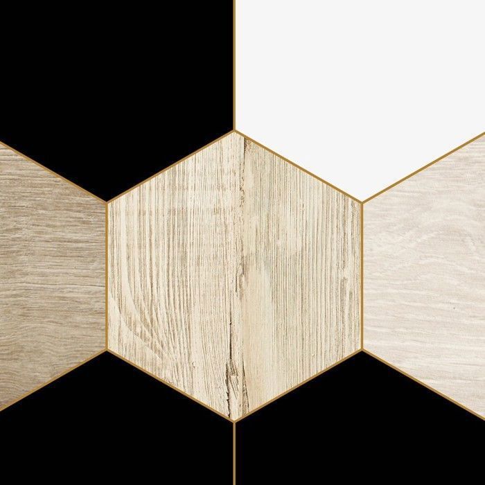 Crédence pour salle de bain en PVC style bois carreaux de ciment beige et noir 140x30 cm (en 2 bandeaux) - 99 Déco