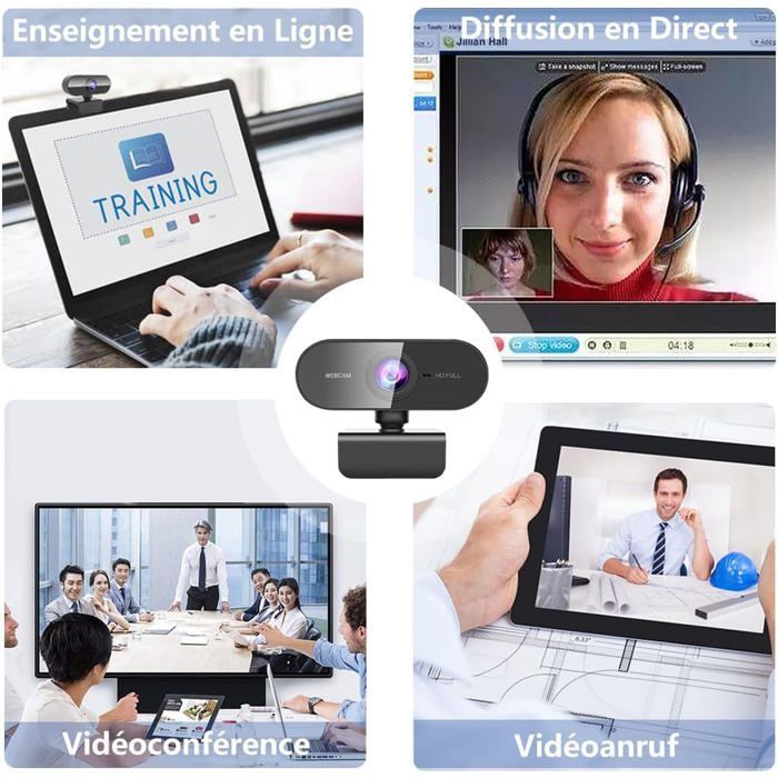 Webcam per PC, webcam Full HD 1080P con microfono, ruotabile a 360°, USB, plug and play, per video e registrazioni.