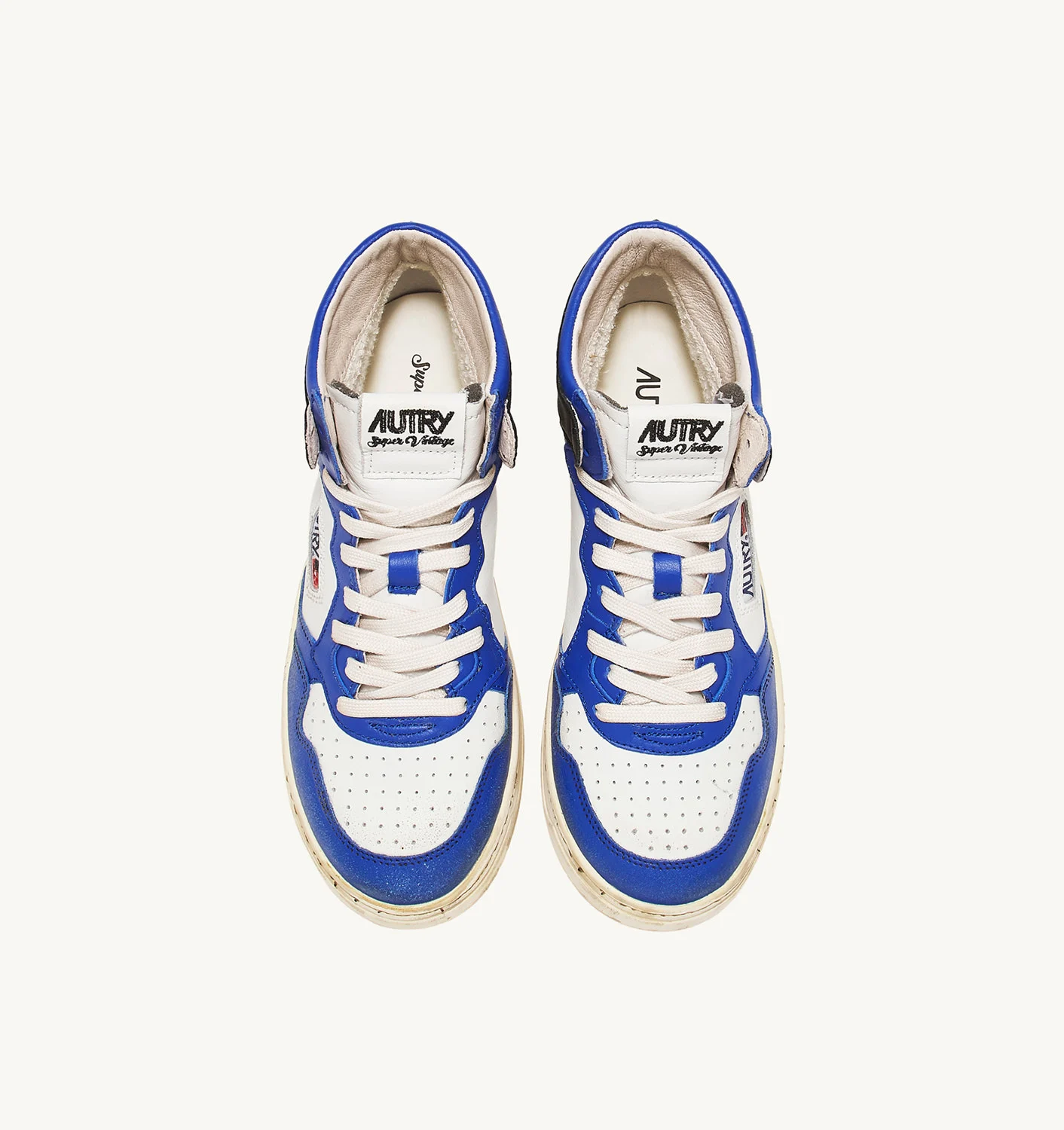 Adidași medaliați MID SUPER VINTAGE ÎN PELLE BIANCO BLUE NERO