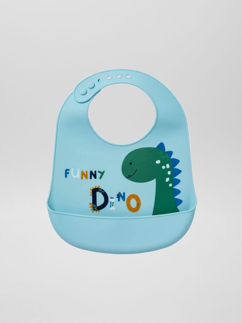 Dinosaur slabbetje met zakje - BLAUW