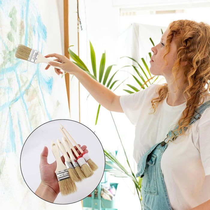 5 Pinceaux Peinture 3 Plats 2 Ronds, Tailles 20-50mm, Tous Types Peintures Murs Bois Métal