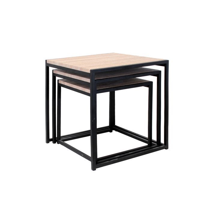 Set van 3 bijzettafels die in elkaar passen - Home Deco Factory - Vierkant - Bruin en zwart