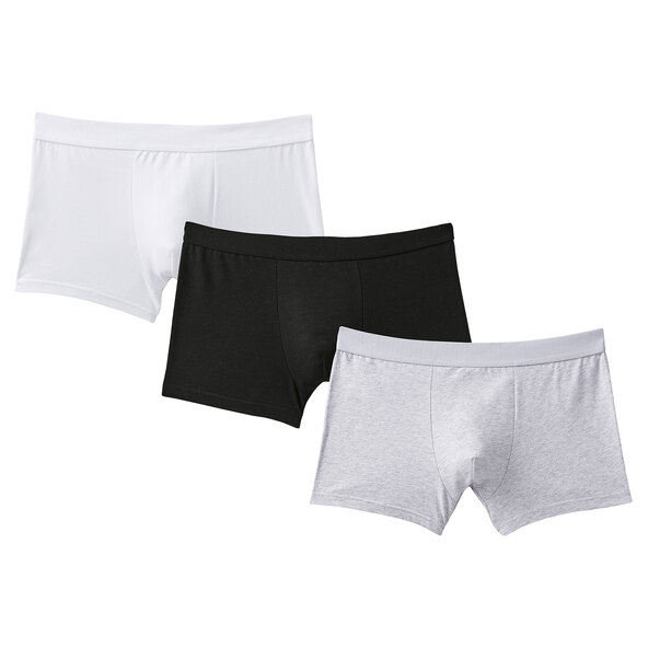 Conjunto de 3 cuecas boxer retrô, brancas/pretas/cinzas
