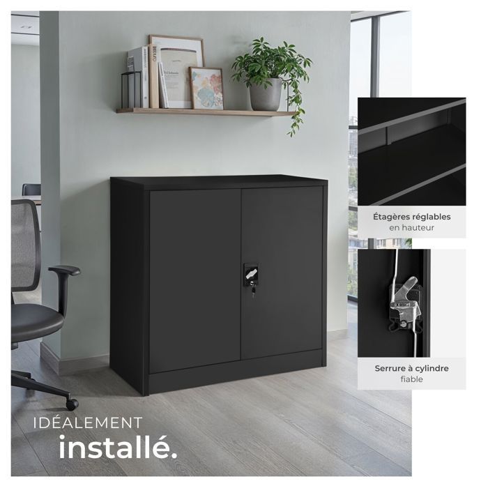 Kontoropbevaring - TECTAKE - Metalarkivskab med 2 justerbare hylder og 2 nøgler - 90 cm x 40 cm x 90 cm - Sort