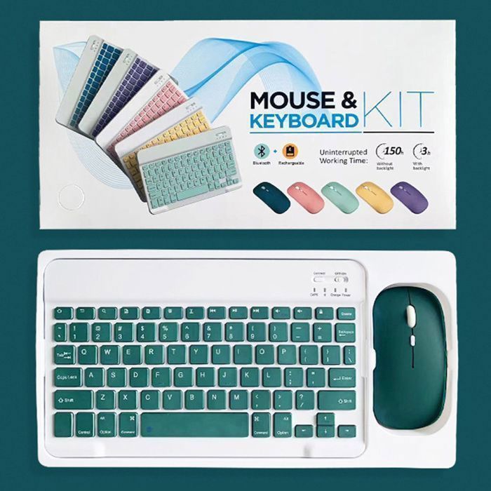 Clavier et Souris Sans Fil Bluetooth, Ultra Fins et Compact, Teal Foncé, Compatible PC/Tablette/Téléphone