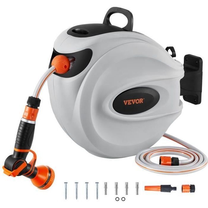 VEVOR Retractable Wall-Mounted Garden Hose Reel - 25m x 12mm 180°