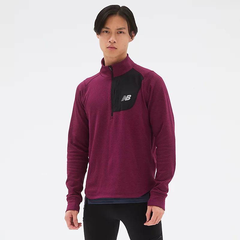 Ανδρικό μπουφάν NB Heat Grid με μισό φερμουάρ - DARK EMBER HEATHER