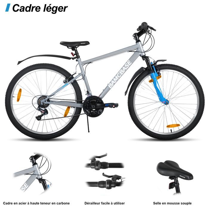 Hiland 26 inch mountainbike, 18 versnellingen, unisex/volwassenen, frame van koolstofstaal, voor stads- en recreatief gebruik, V-remmen, grijs