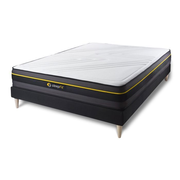 Ensemble matelas ACTIVE + sommier kit noir 160x200 cm - Ferme - Mousse HR - Accueil enveloppant