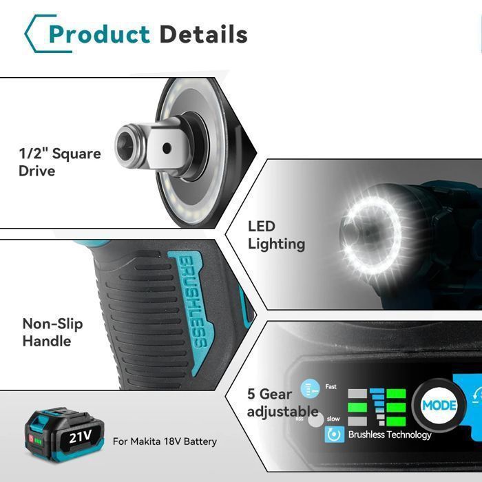 Llave de impacto inalámbrica de 1200 Nm, equipada con 2 baterías, herramienta eléctrica para reparación de automóviles.
