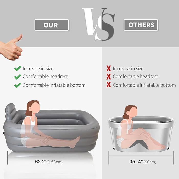 Light Grey Portable Inflatable Spa Bathtub for Adults, Ideal for Home Relaxation, Shower and Indoor Use