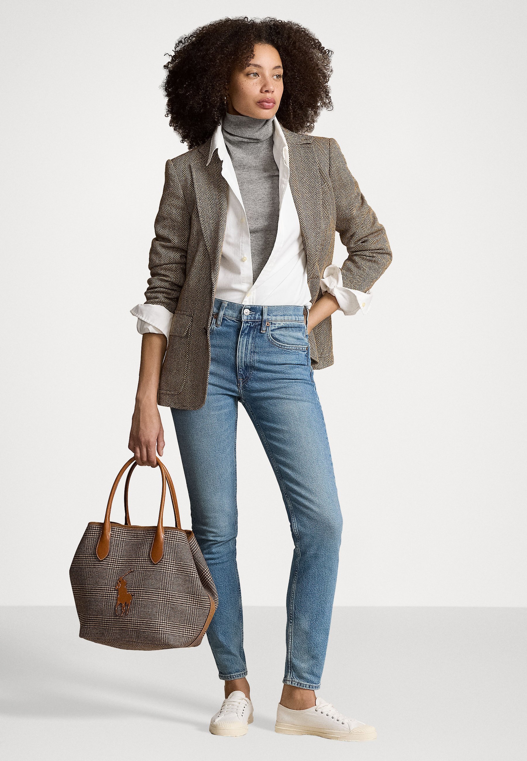 Polo Ralph Lauren BLAZER VAN LINNENMIX MET VISGRAATPROFIEL - Blazer - bruin/crème