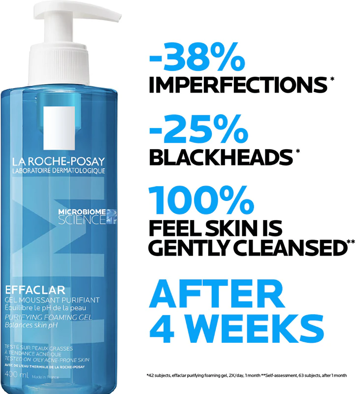 Gel de limpeza espumante Effaclar da La Roche-Posay para pele oleosa e com problemas.