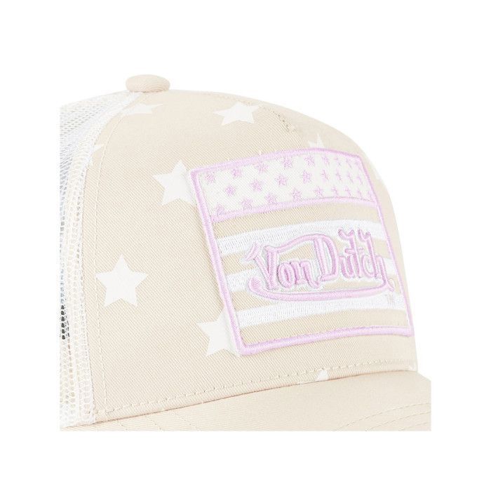 Gorra de camionero Vondutch STAR para niña - Estilo camionero - Malla rígida - Beige | Blanco | Rosa - Visera redondeada
