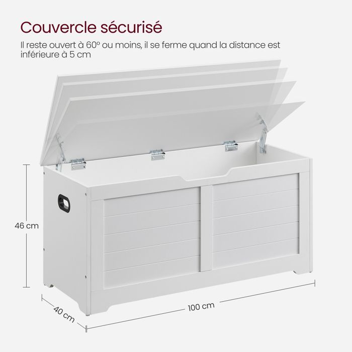 Coffre de Rangement Intérieur VASAGLE - Style Grange - 100 x 40 x 46 cm - Blanc