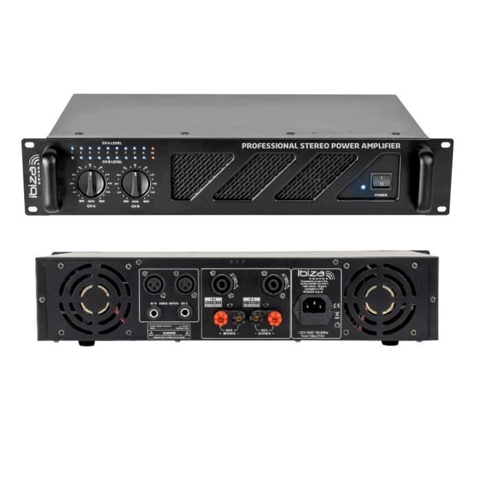 Pack Sono 1680W Total Ibiza Sound - 2 Enceintes 2x600w - Ampli Ventilé 2x240w - Tâble de Mixage - Câblage - Salle des fêtes Mariage
