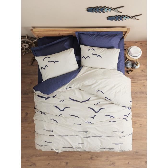 Bedding set - 1 duvet cover 220 x 240 cm + 2 pillowcases 60 x 60 cm - 100% reinforced cotton - Blue