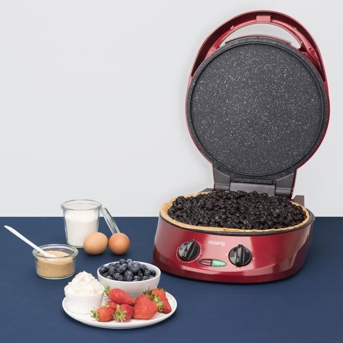 Appareil à tarte express HKOENIG - TRT180 - Four à Pizza - Multicuiseur Multifonction - Température jusqu'à 210°C - Rouge - 1800W