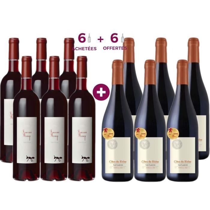 Se compraron 6 botellas de Les Animals Fourmi Rouge 2024 Ventoux y se regalaron 6 botellas de Les Larcins 2022 Côtes du Rhône (vino tinto del valle del Ródano).