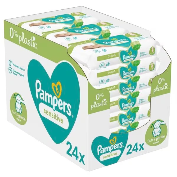 Pampers Sensitive 0% Plastic Babydoekjes<br>24 x 52 kosov