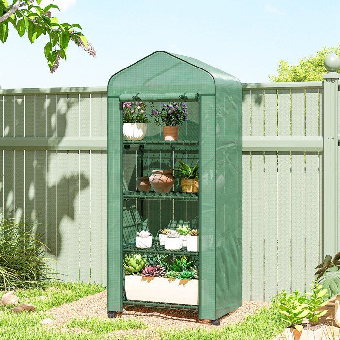 Serre de jardin - Outsunny - 4 niveaux - bâche amovible PE de haute densité - châssis tubulaire en acier - 69 x 50 x 165 cm - vert