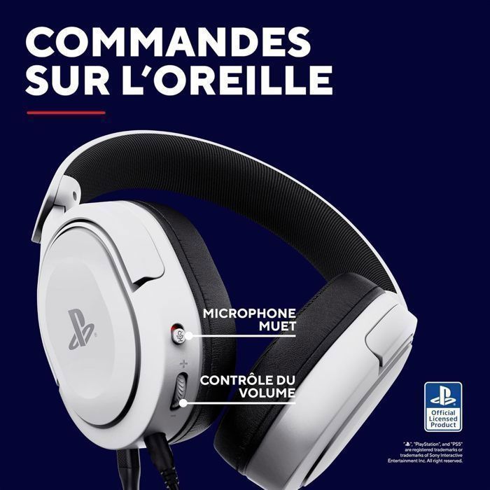 Casque gaming PS5 - Trust - GXT 498 Forta - Licence officielle PlayStation - Micro - Jack 3.5 mm - Filaire - Blanc