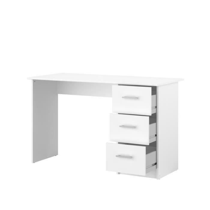Escritorio recto con 3 cajones - Tablero de partículas - Acabado blanco - Estilo escandinavo - Ancho 121 x Profundidad 55 x Alto 74 cm - ESSENTIEL