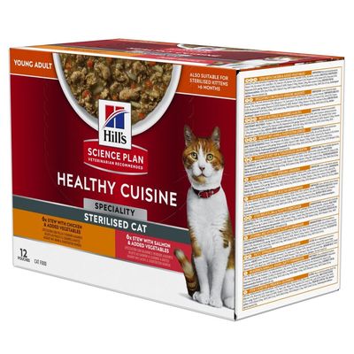 12 sachets de 80 g de nourriture humide pour chat Hill's Science Plan Healthy Cuisine - 9 sachets + 3 sachets gratuits !*
