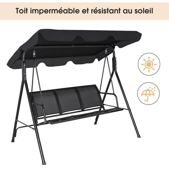 DREAMADE Balancelle de Jardin 3 Places en Acier avec Toit Inclinaison réglable pour Jardin/Balcon,Balançoire exterieur,Charge 250KG