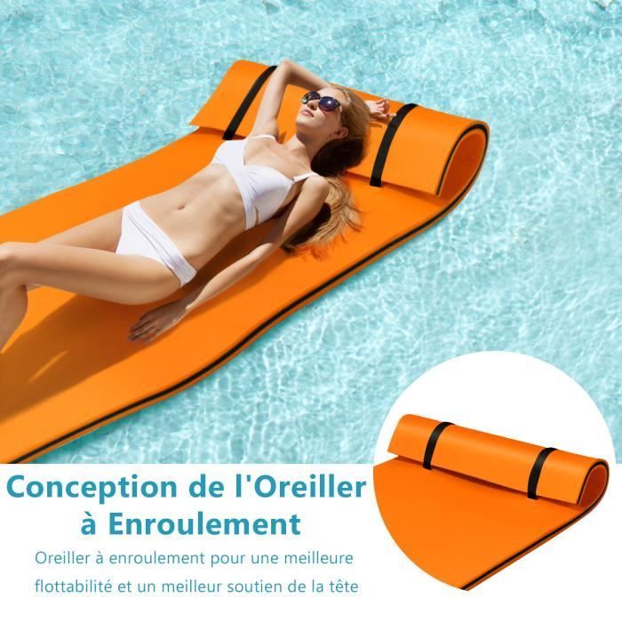 Tapete flutuante de espuma GOPLUS de 3 camadas para água, com almofada de enrolar e cordão elástico.