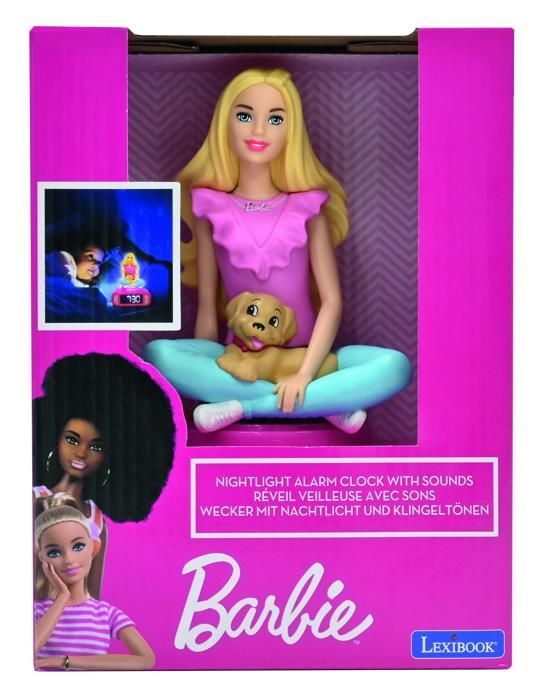 Reloj despertador digital con luz nocturna, Barbie 3D y efectos de sonido.