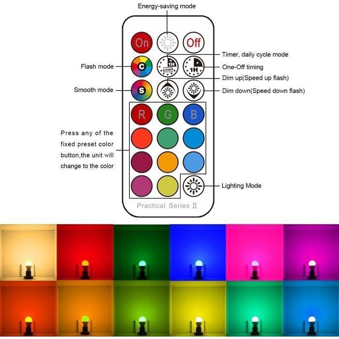 Ampoule Couleur LED, Équivalent 40W, E27 Telecommande Blanc Chaud 2700K Changement de couleur Ampoule 5W (Lot de 4)