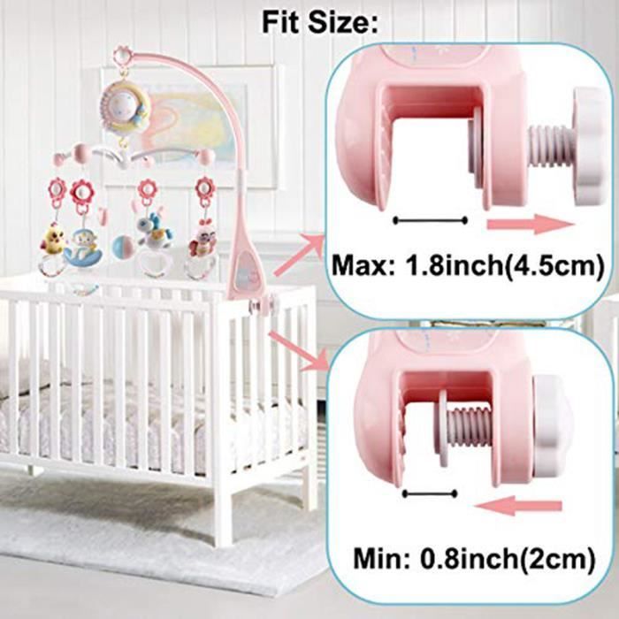 Mobile Musical pour Lit Bébé Télécommandé - SURENHAP - Rose - Projection de Lumières et Sons
