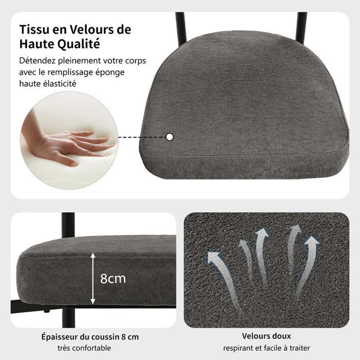 Chaises de Salle à Manger - Tissu Suédé - Gris Foncé - Design Ergonomique - Lot de 2