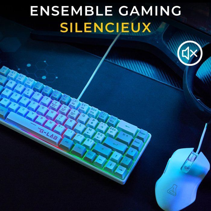 Pack 2 en 1 - THE G-LAB - Combo Hydrogen - Clavier AZERTY - Souris filaire - Blanc/Gris