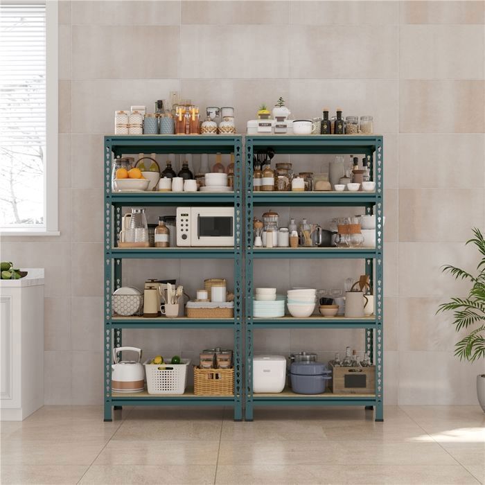 Étagère de Rangement 5 Niveaux 150x70x30cm, Assemblage sans Vis Cadre Métal Planches MDF, pour Garage/Maison, Bleu Marin YAHEETECH