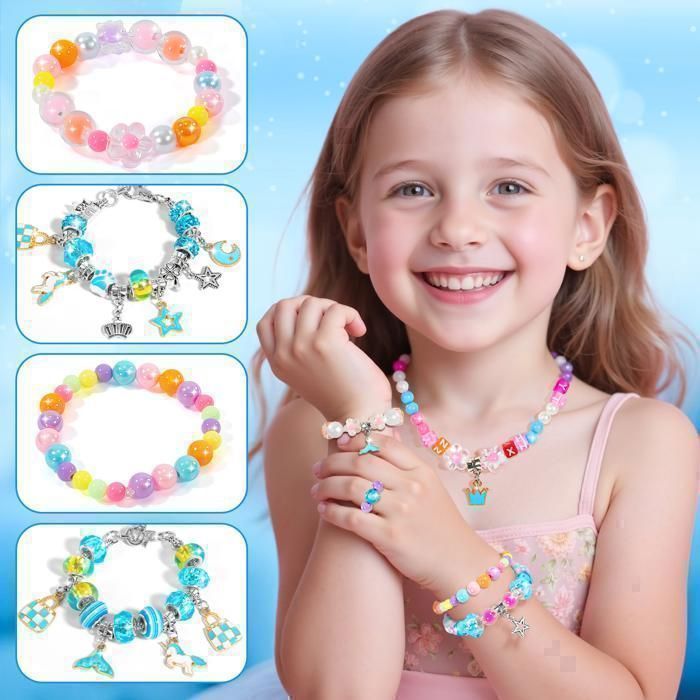 Kit de perles DIY princesse fille - KUKUFUN - Coffret à bijoux avec miroir - 3-12 ans