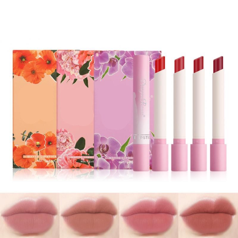 Coffret de 4 rouges à lèvres effet cigarette, teinte nude mate, maquillage longue tenue, hydratant, brillant à lèvres waterproof, kit cosmétique TSLM1