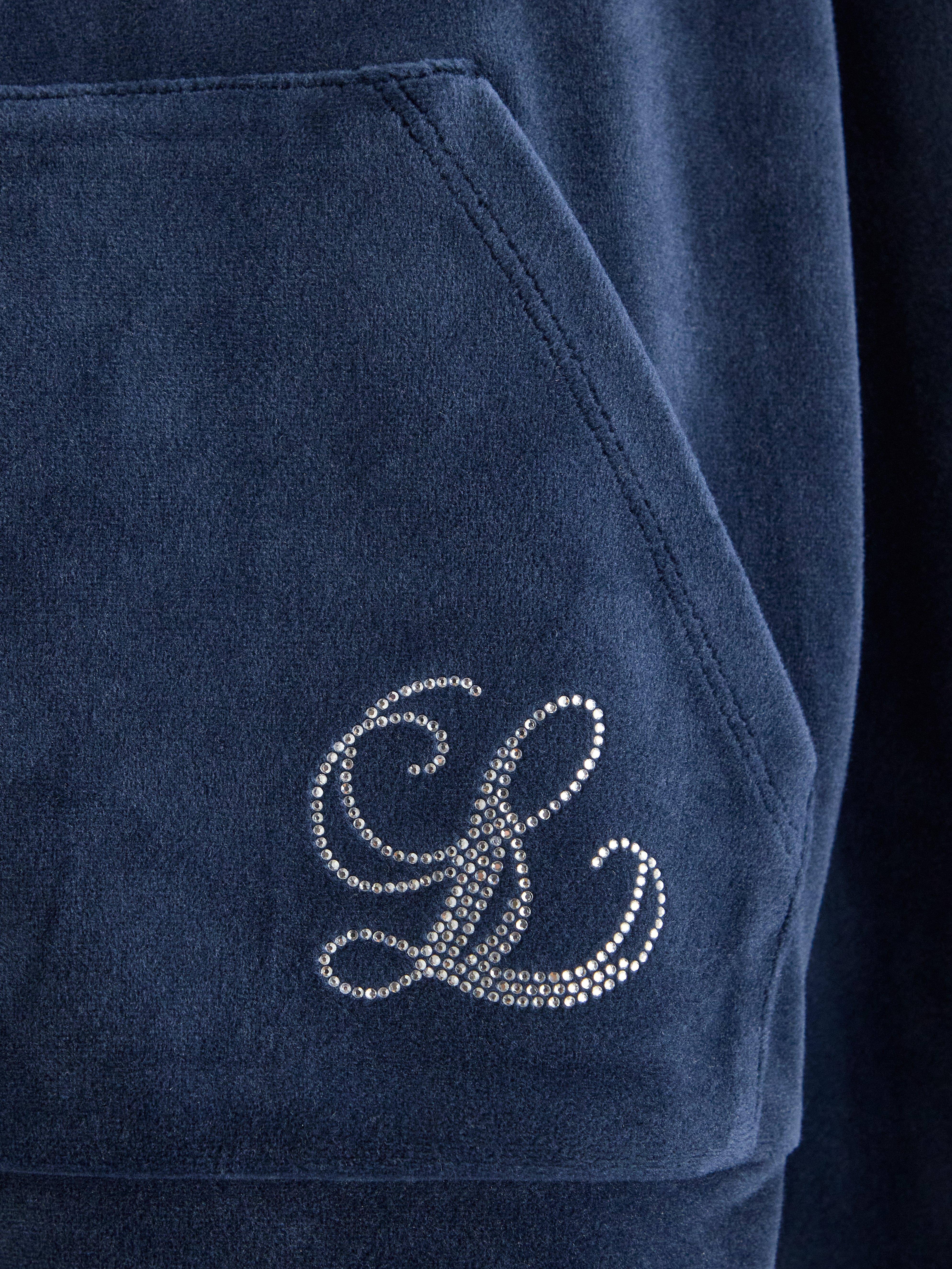 Hettegenser i velour marineblå