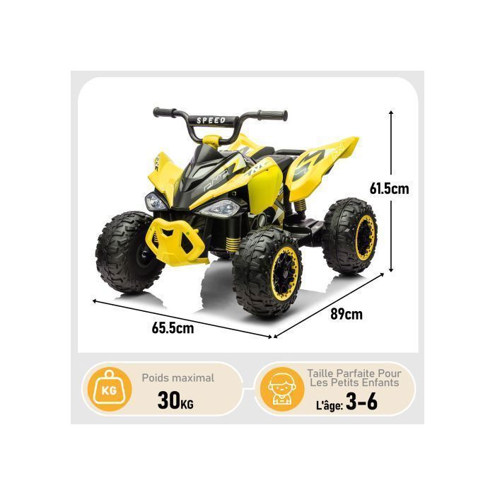 LALAHO Quad eléctrico de 12 V y 7 Ah para niños - para niños de 3 a 6 años - 4,5 km/h máx., amarillo