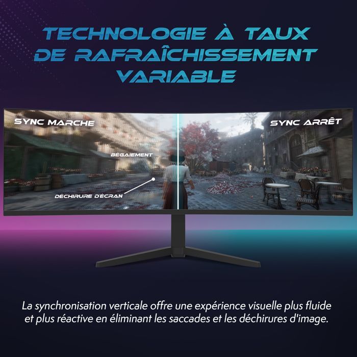 Vibox 49 Pouces 120Hz Écran Gaming Incurvé Ultra-Large  - DQHD, 1 ms, Adaptive Sync, HDMI et DisplayPort