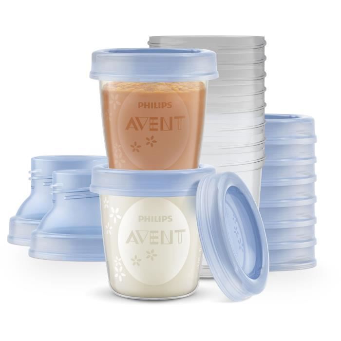 Contenitori per la conservazione del latte materno - PHILIPS AVENT - 10 contenitori da 180 ml + 2 adattatori