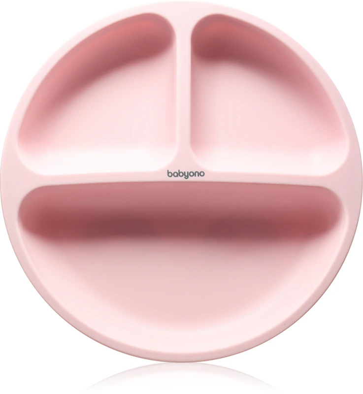 Prato de silicone BabyOno para bebês a partir de 6 meses, com divisórias e ventosa.