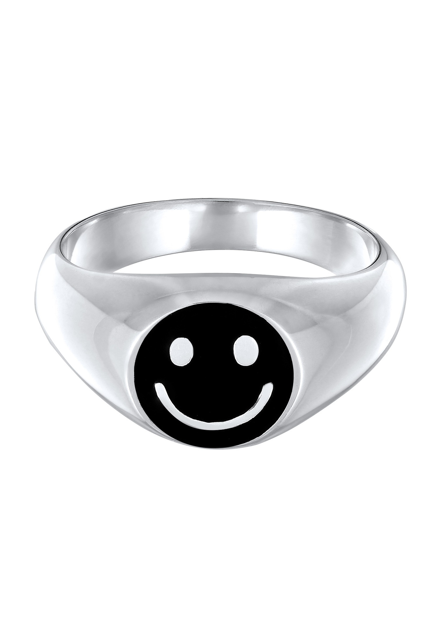 KUZZOI Hommes Sceau avec Smiling Face et Émail noir en Argent Sterling 925