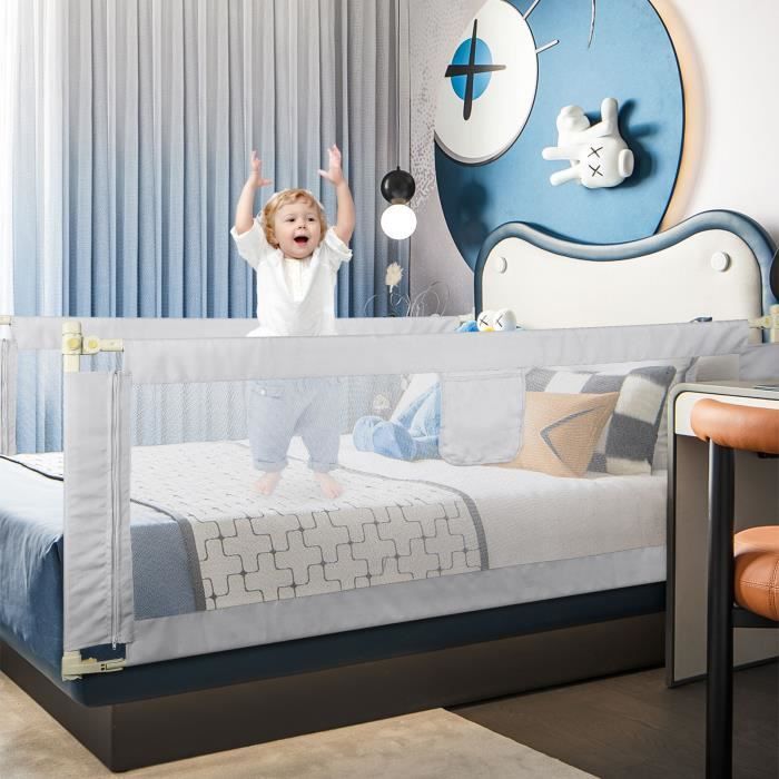 Barandilla de cama portátil Willonin® para niños, barandilla plegable anticaídas para bebés, 200 cm - Gris claro